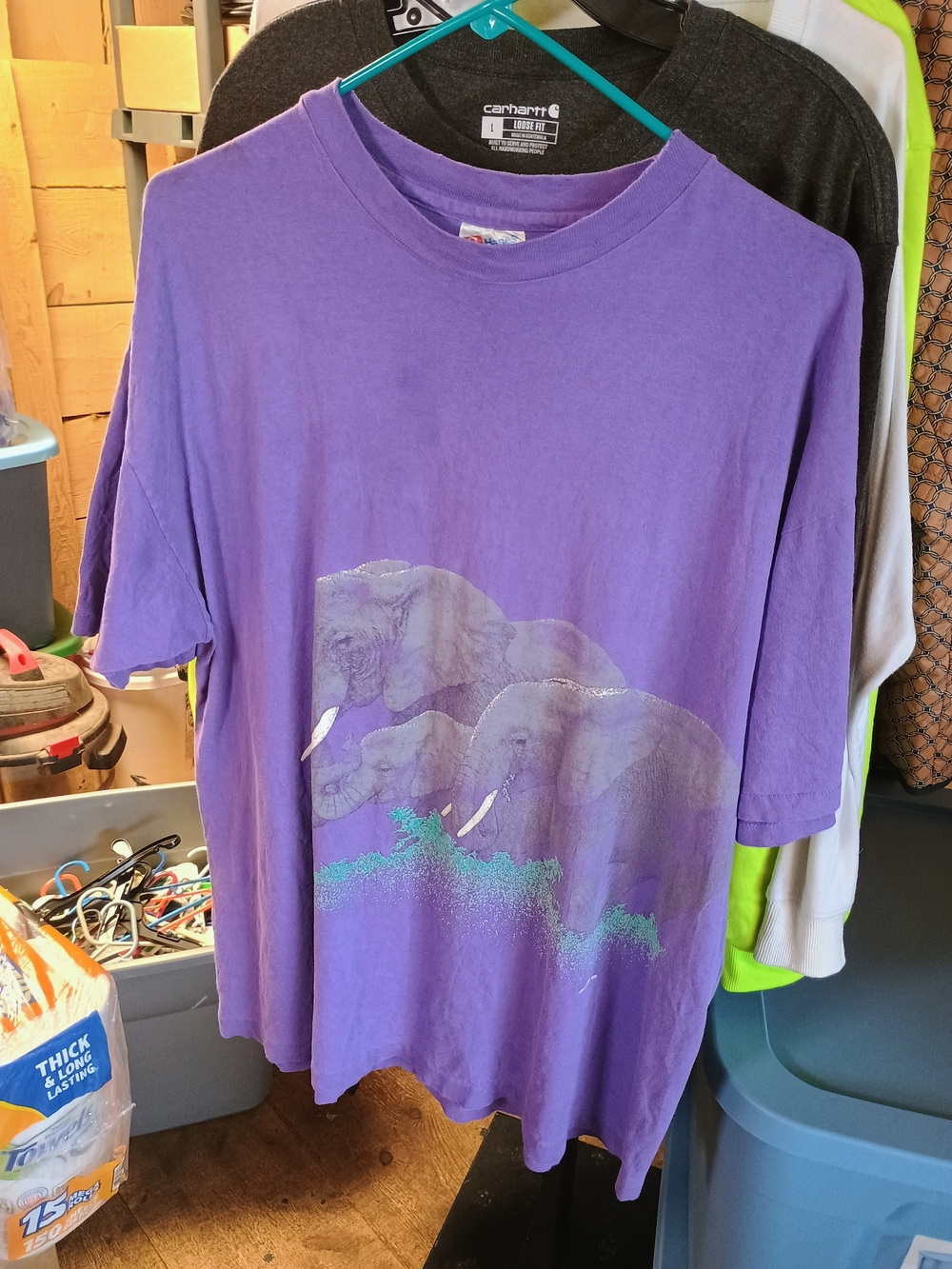 Hanes Purple Short-Sleeve Tee with Elephant Graphic